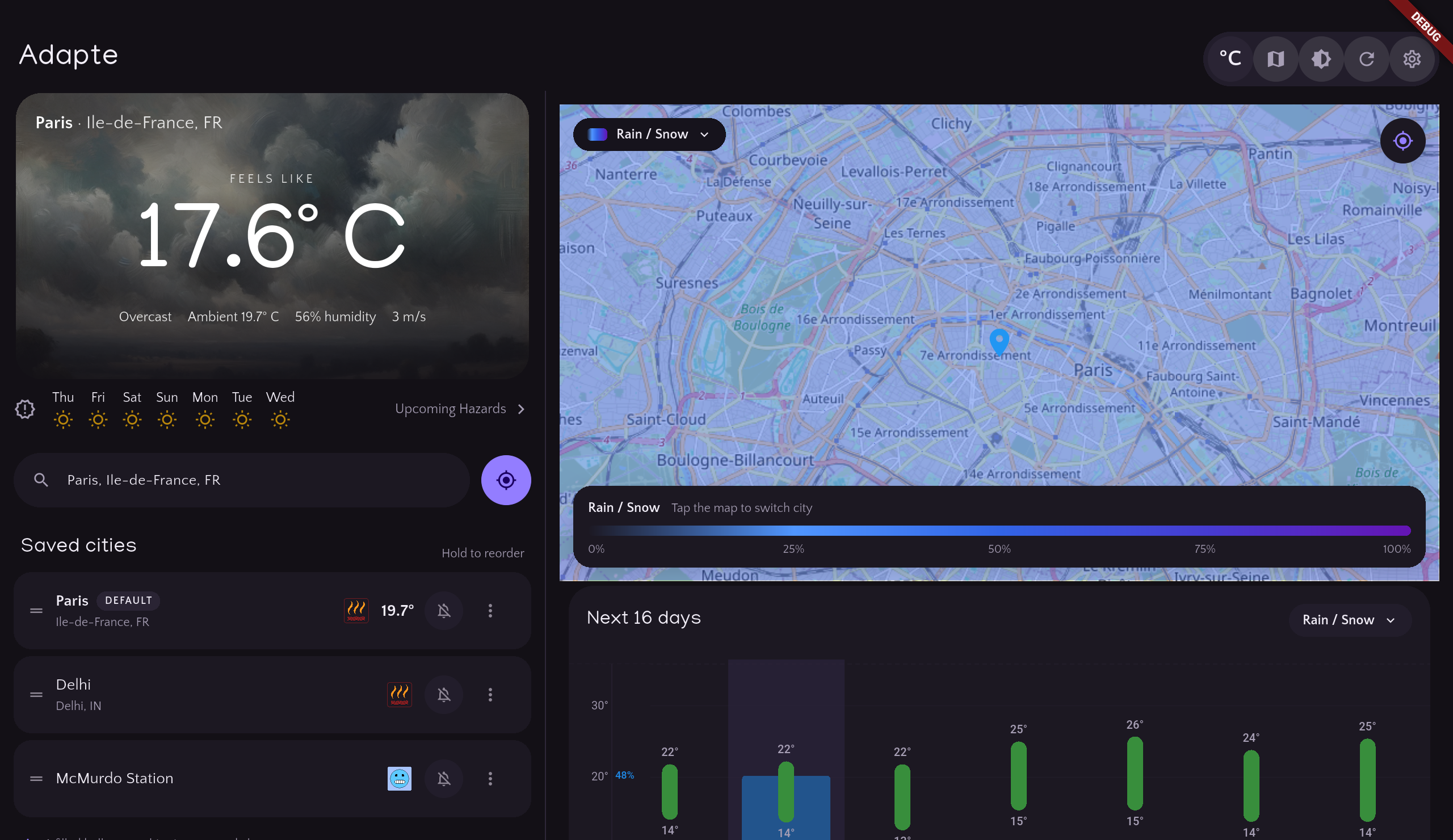 Tablet - weather map with overlays.