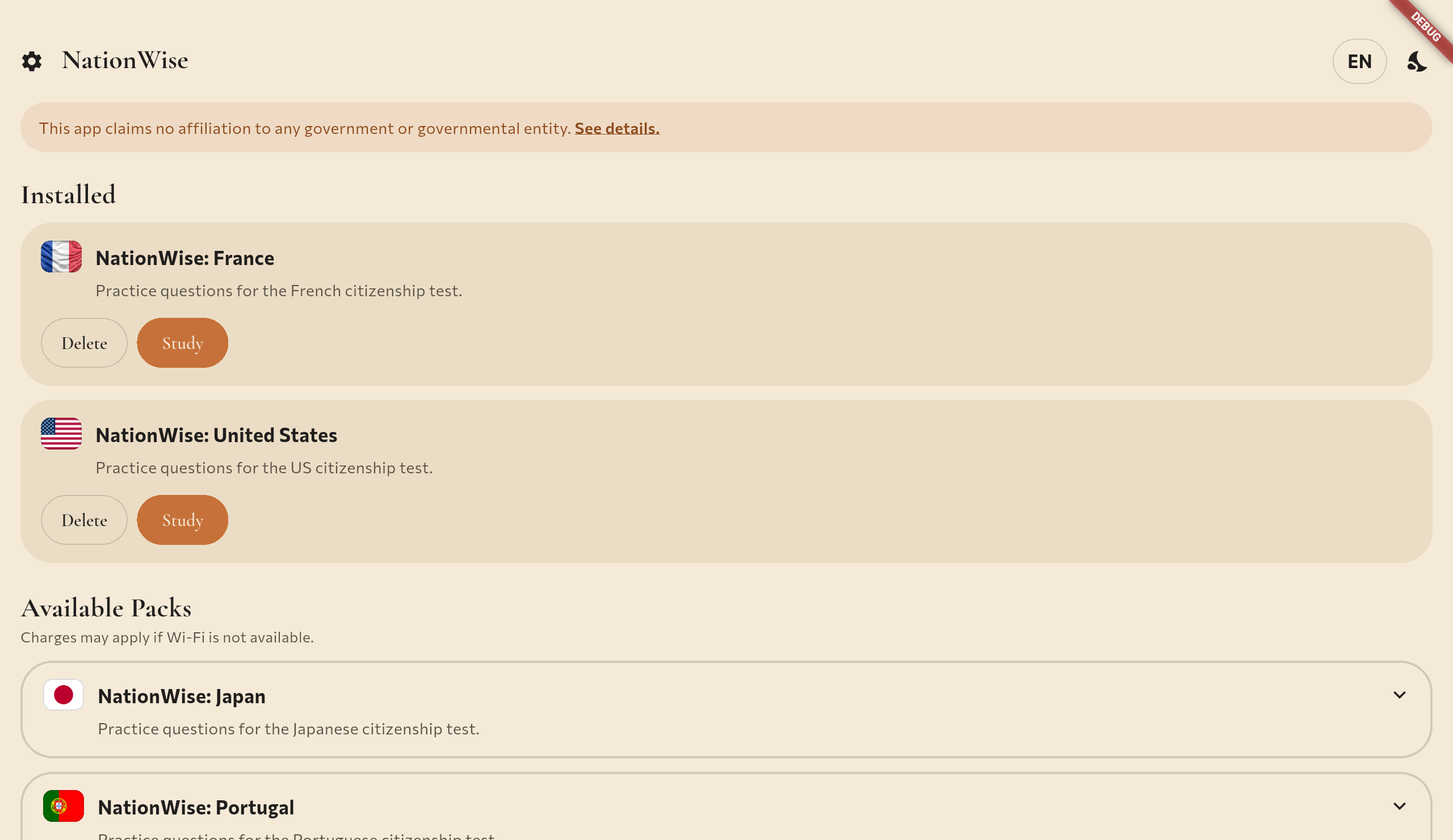 Tablet - NationWise citizenship pack list.
